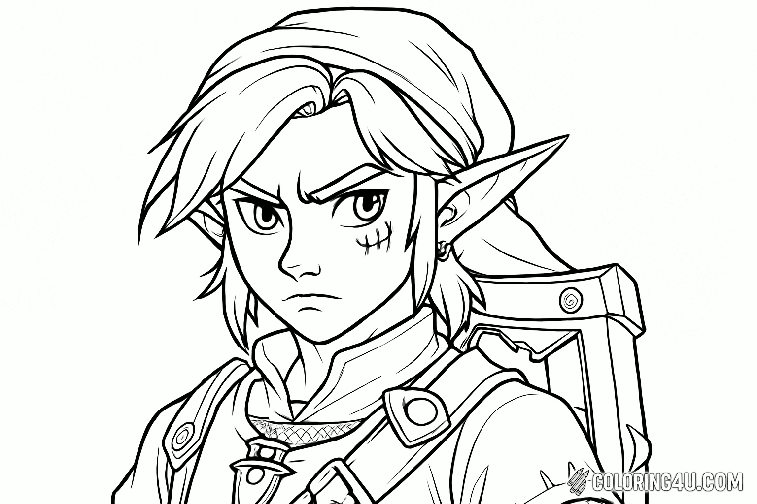 Link Angry Face Closeup Coloring Page