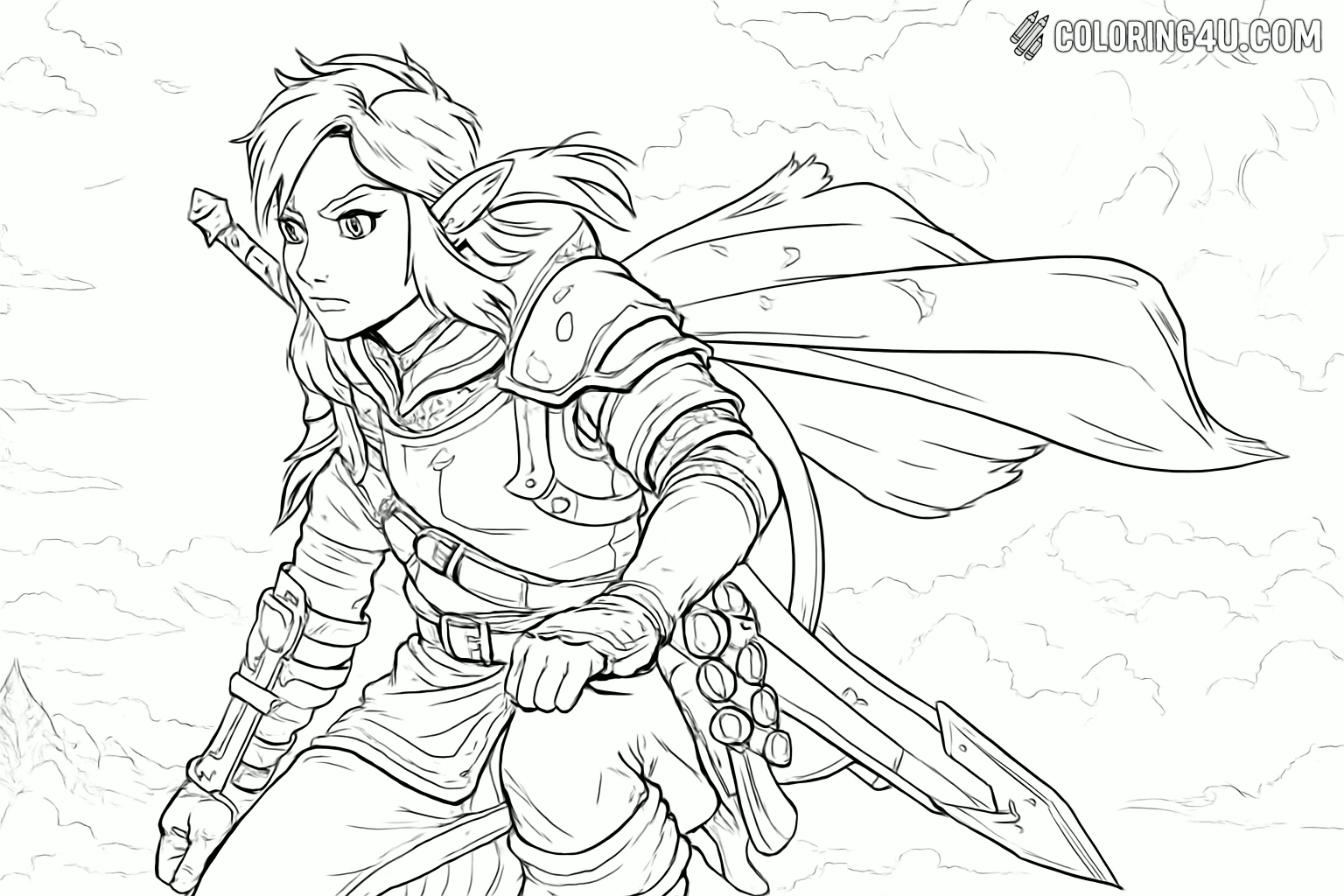 Link Breath Of The Wild Style Coloring Page