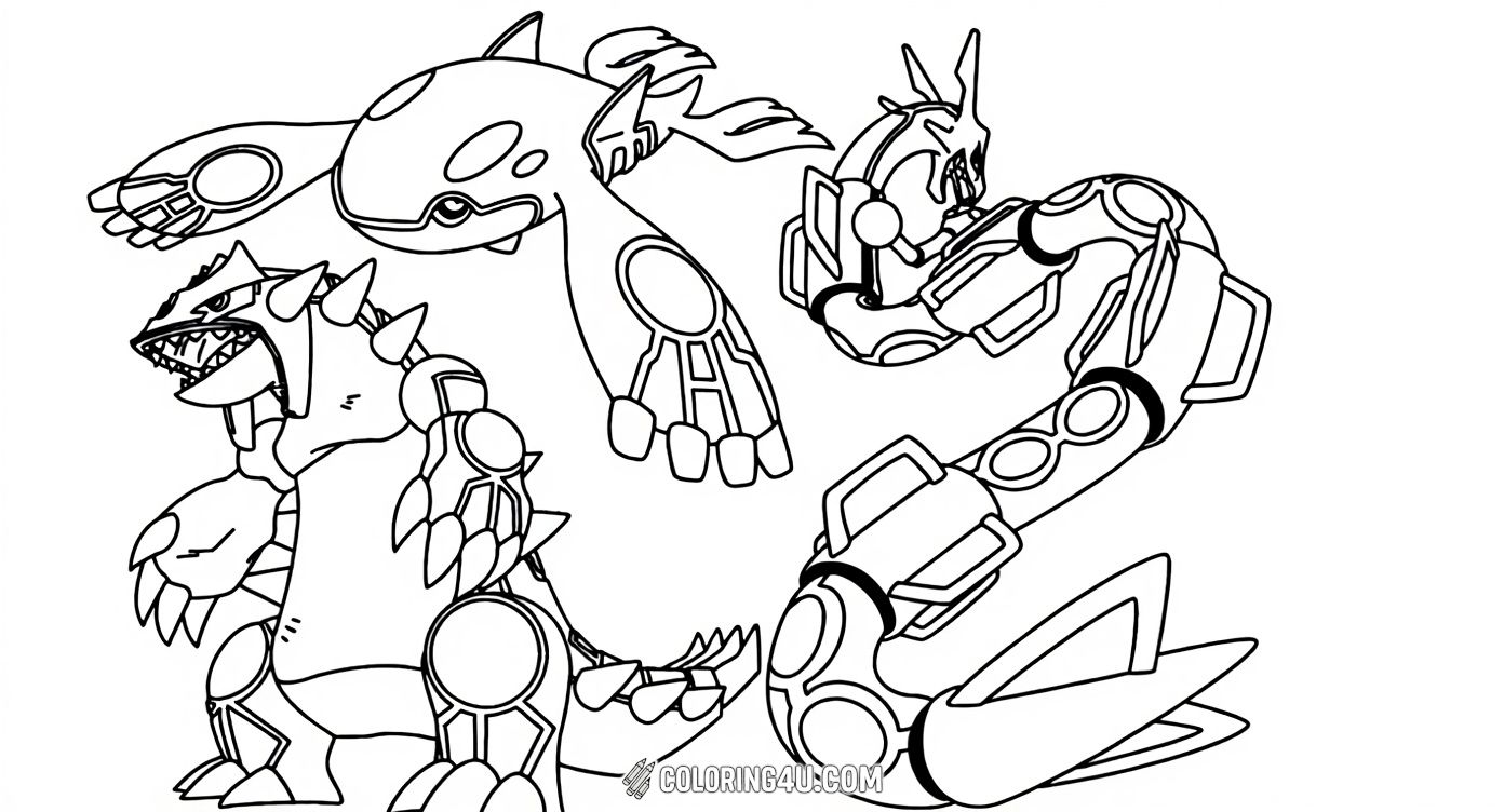 Join the adventure with this exciting coloring page featuring the legendary Pokémon Groudon, Kyogre, and Rayquaza from the Pokémon game series! Kids can bring these powerful creatures to life with their favorite colors while exploring the fascinating world of Pokémon.