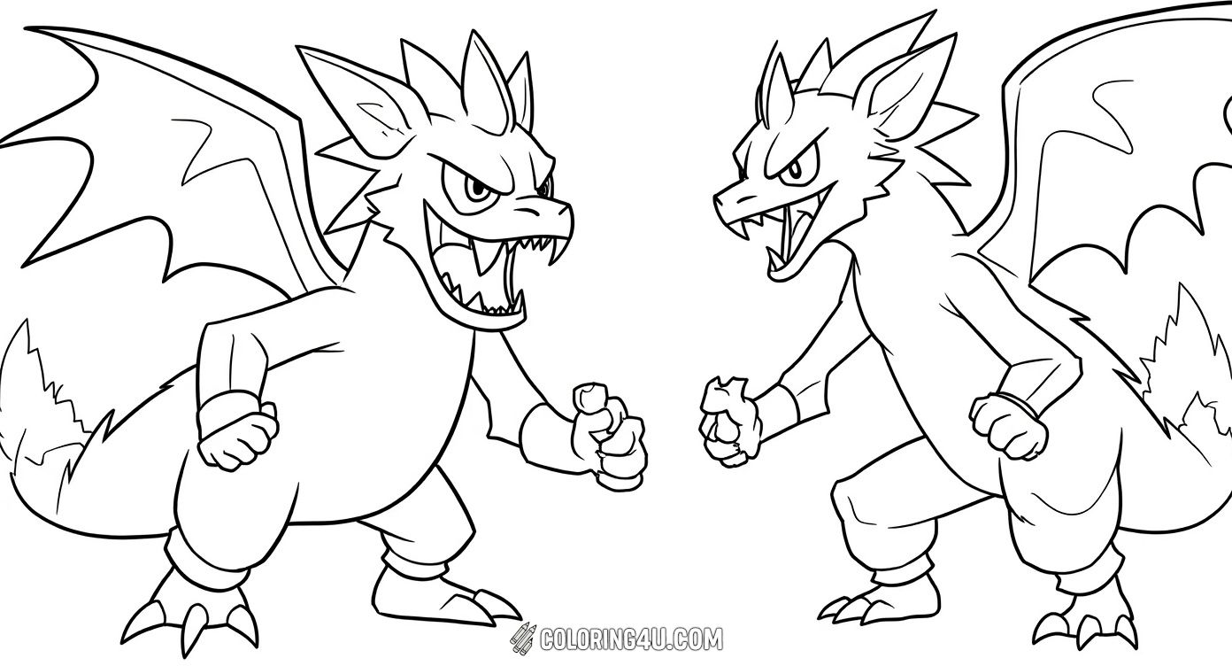 Get ready to color an exciting Pokémon battle scene featuring Garchomp, Gengar, and Gyarados! Perfect for kids who love action-packed moments from the Pokémon series, this coloring page lets imaginations run wild as they bring these fierce Pokémon to life.