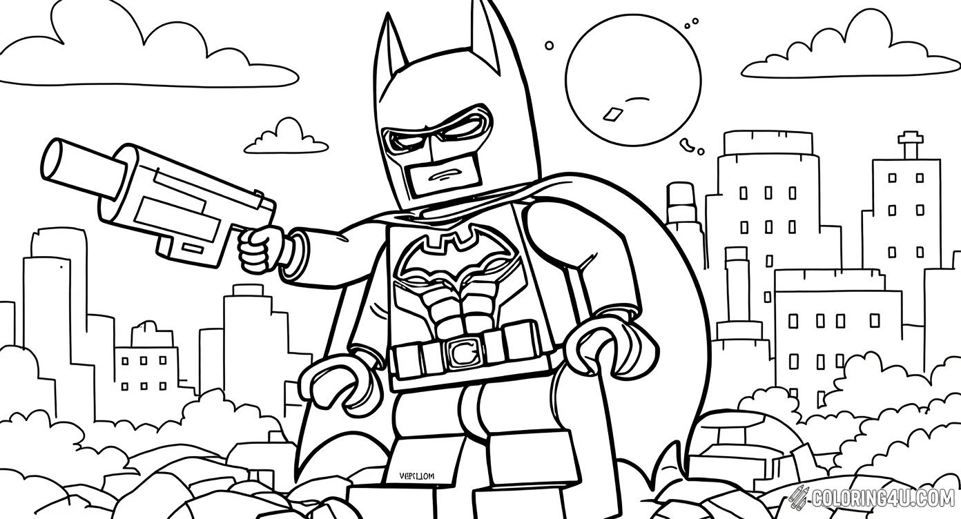 Dive into the exciting world of LEGO Batman as he stands ready to fight crime and protect Gotham City! Kids can color this powerful superhero with his iconic cape and mask, imagining thrilling adventures where bravery and justice always win. [source: Simply Love Coloring]