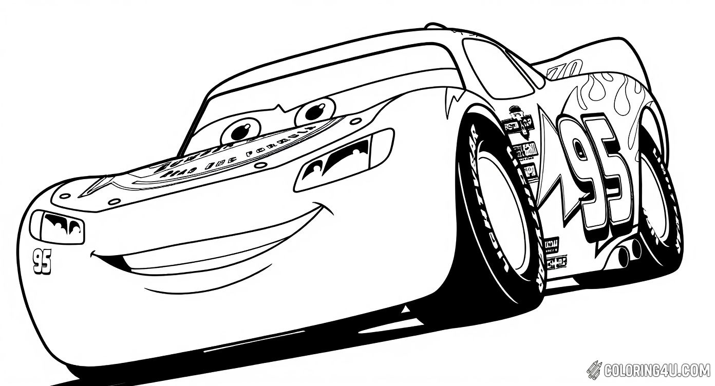 This exciting coloring page features Lightning McQueen, the famous racecar from Disney Pixar's Cars 3! Kids can have fun bringing this speedy car to life with their favorite colors as he speeds toward victory with a big smile on his face.