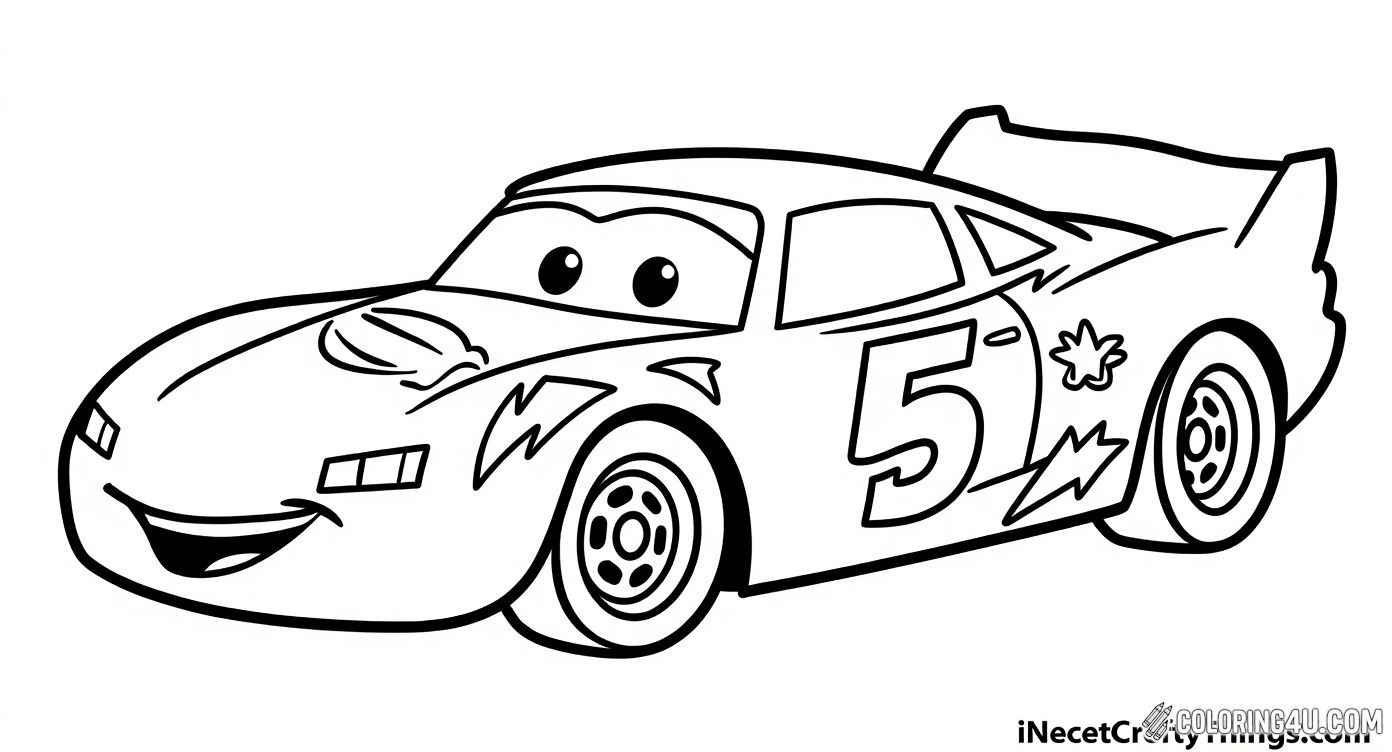 Lightning Mcqueen Smiling Racecar Side View