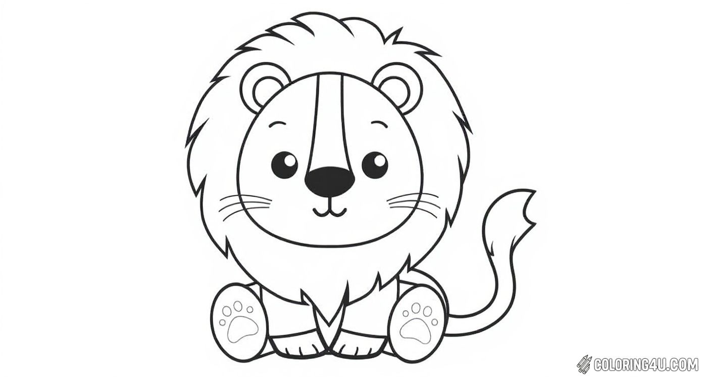 Cute Cartoon Lion Sitting Coloring Page