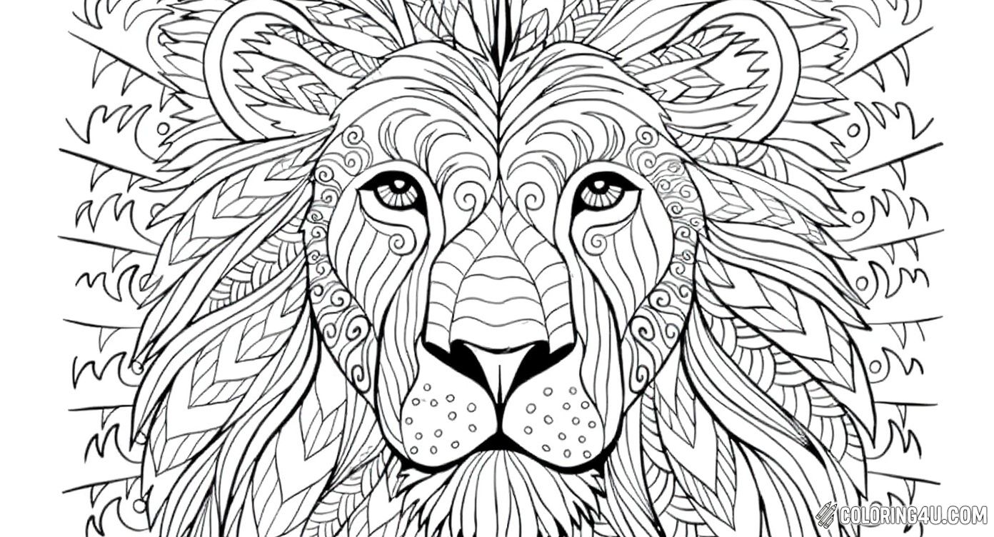 Intricate Pattern Lion Face Coloring Page