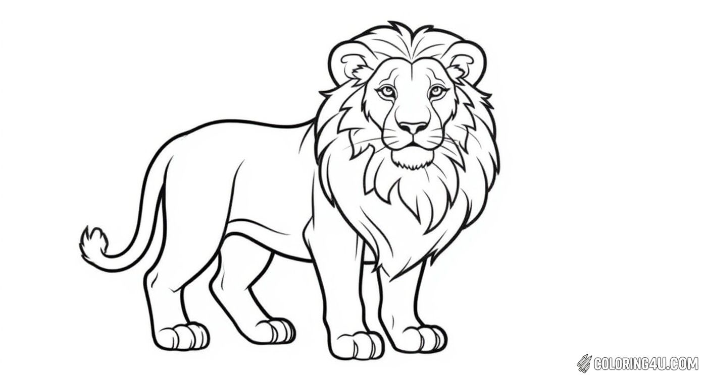 Realistic Lion Standing Coloring Page