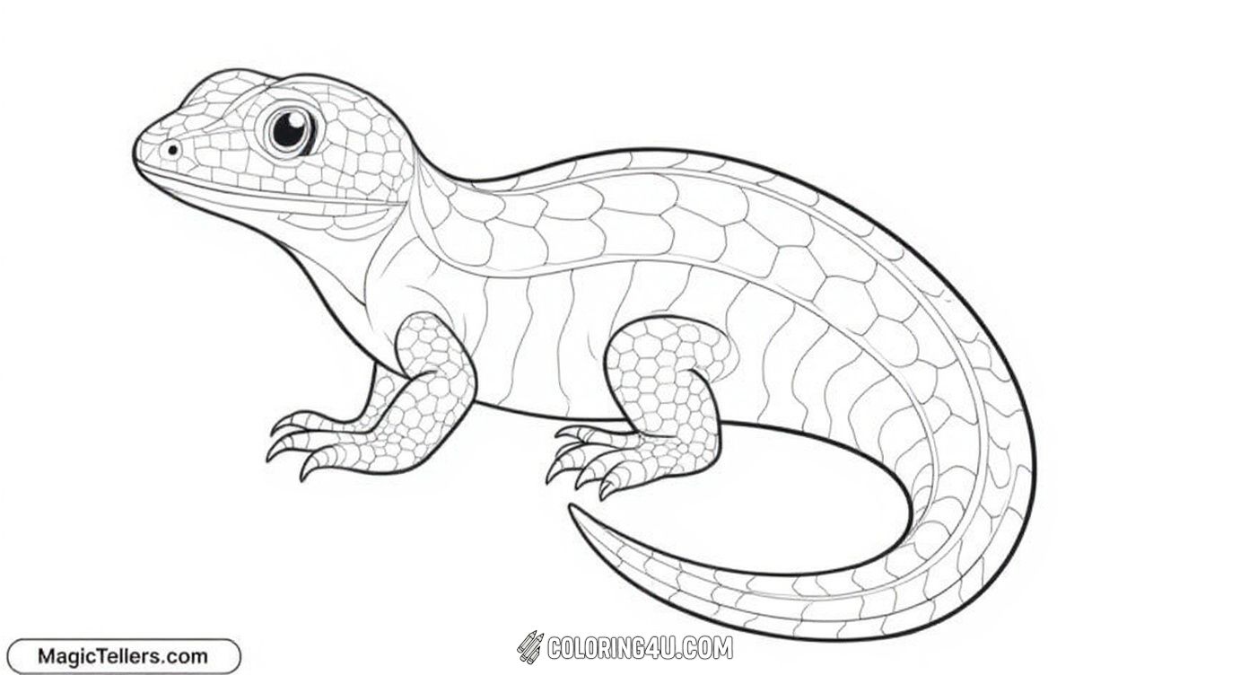 This adorable lizard coloring page features a cute lizard with a beautifully curved tail, detailed scales, and big expressive eyes. Kids will love bringing it to life with their favorite colors while learning about the interesting textures of reptile skin.