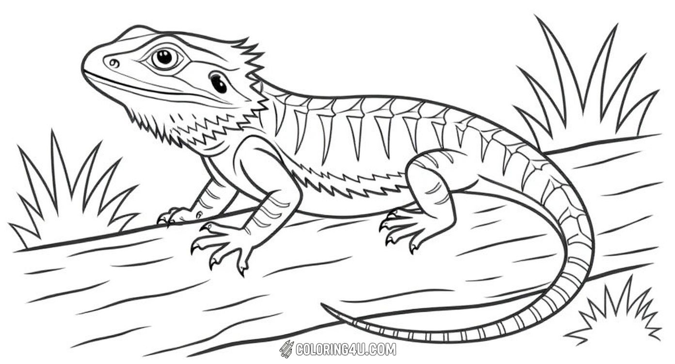 Detailed Bearded Dragon On Log Nature Coloring