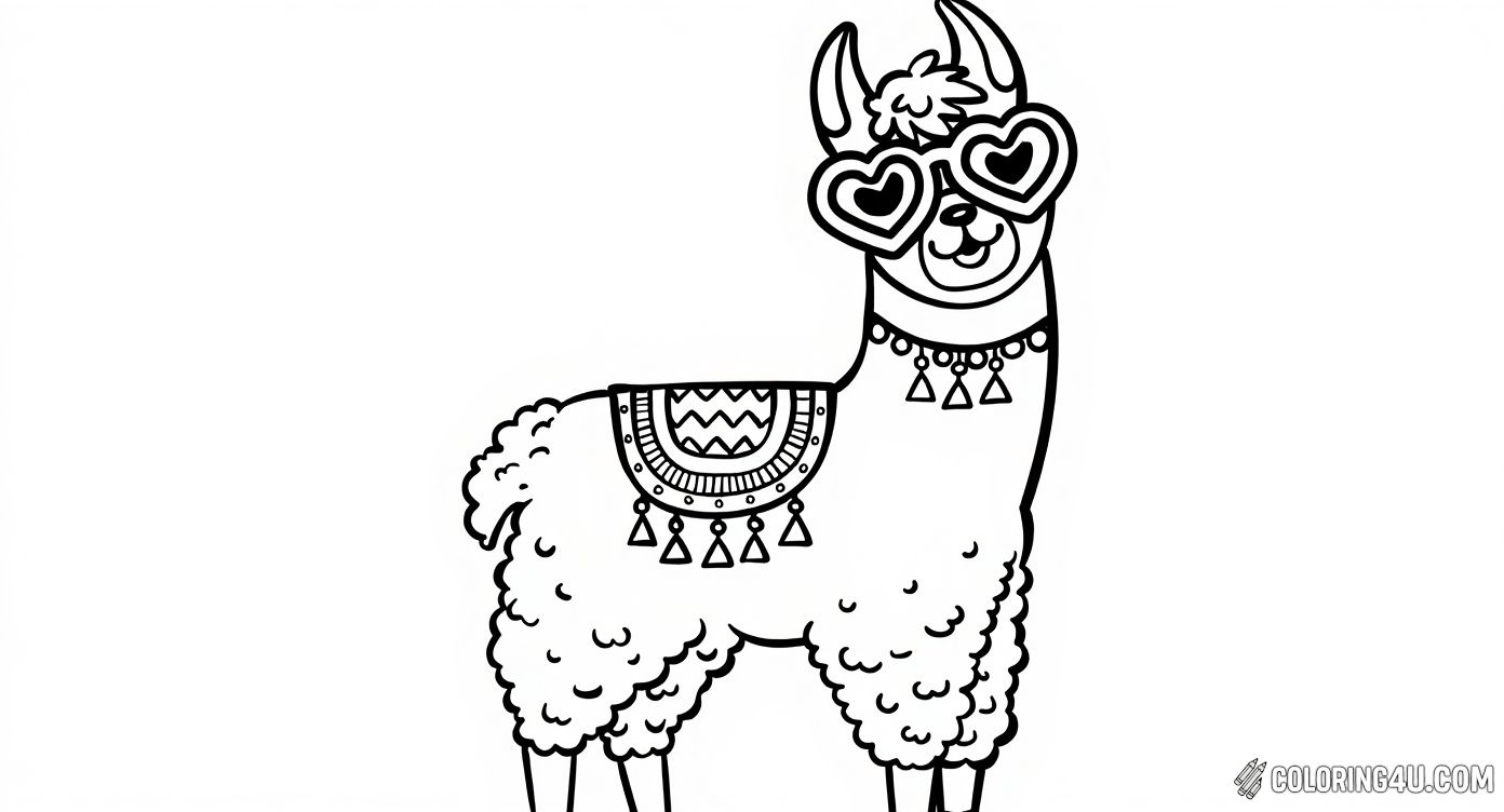 Llama With Heart Shape Sunglasses