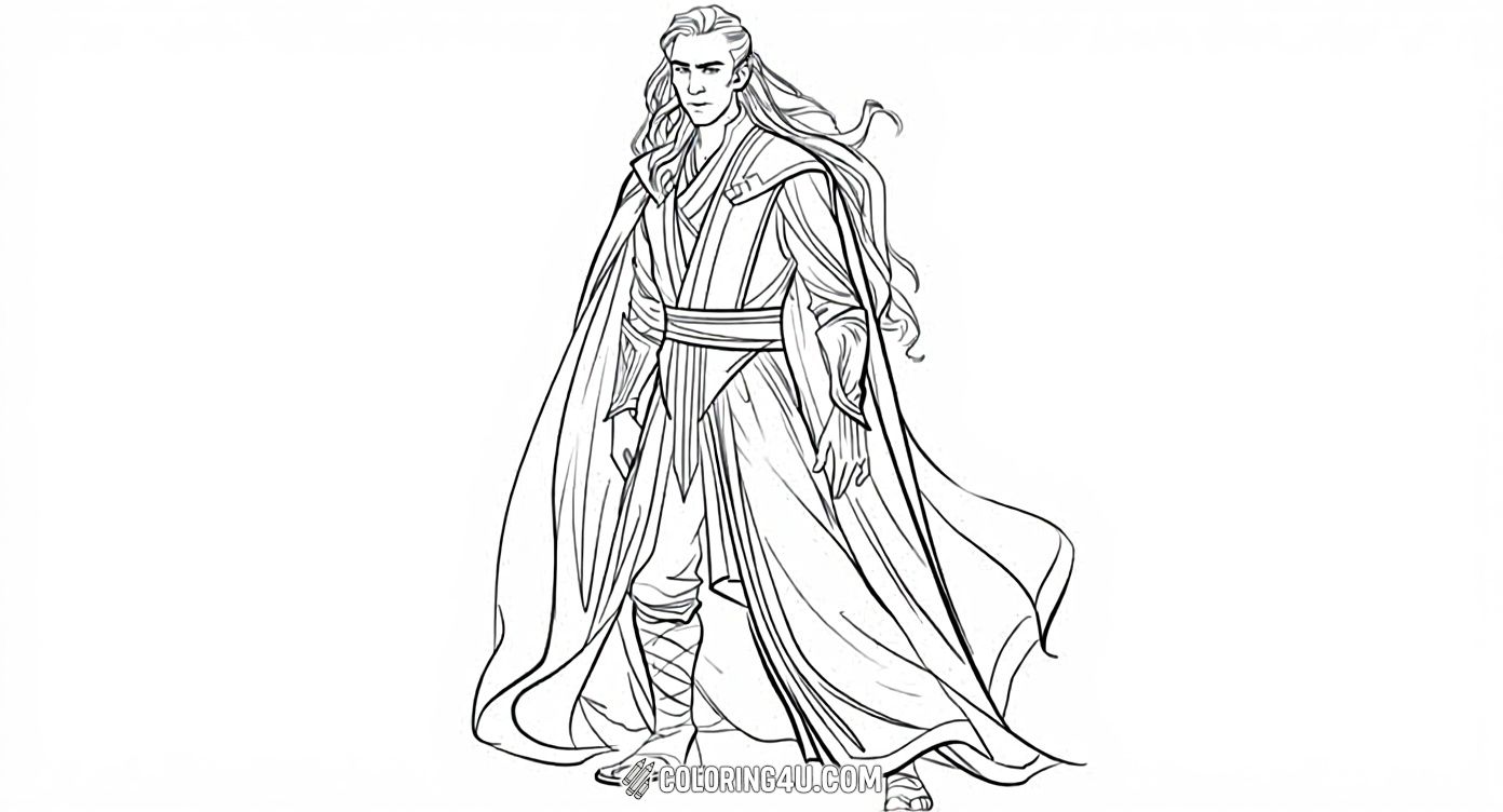Discover this beautiful coloring sheet depicting Loki in an elegant long robe with flowing hair, showing a more mystical and ancient side of this legendary Norse figure. Kids will enjoy adding colors to Loki's detailed outfit and imagining stories of magic and mystery.