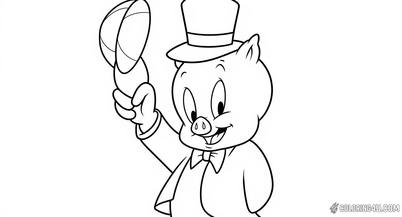 Say hello to the charming Porky Pig as he tips his hat in this adorable coloring page! Set against a peaceful outdoor background with trees and falling leaves, this friendly Looney Tunes character invites kids to get creative and add their own splash of color. Perfect for fans of classic cartoons who enjoy bringing beloved characters to life.