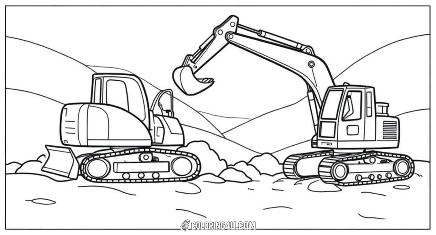 Get ready to color this exciting construction digger busy at work loading piles of dirt. Perfect for kids who love machines, this printable page showcases the digger's arm and bucket in action, ready for creative coloring!