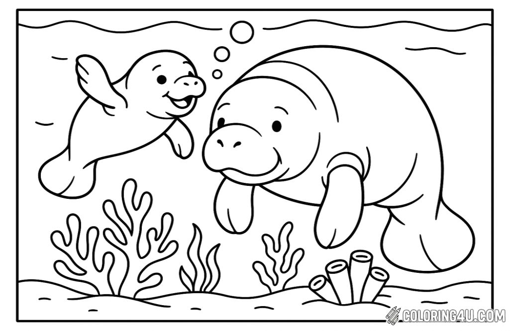 Manatee And Baby In Warm Water