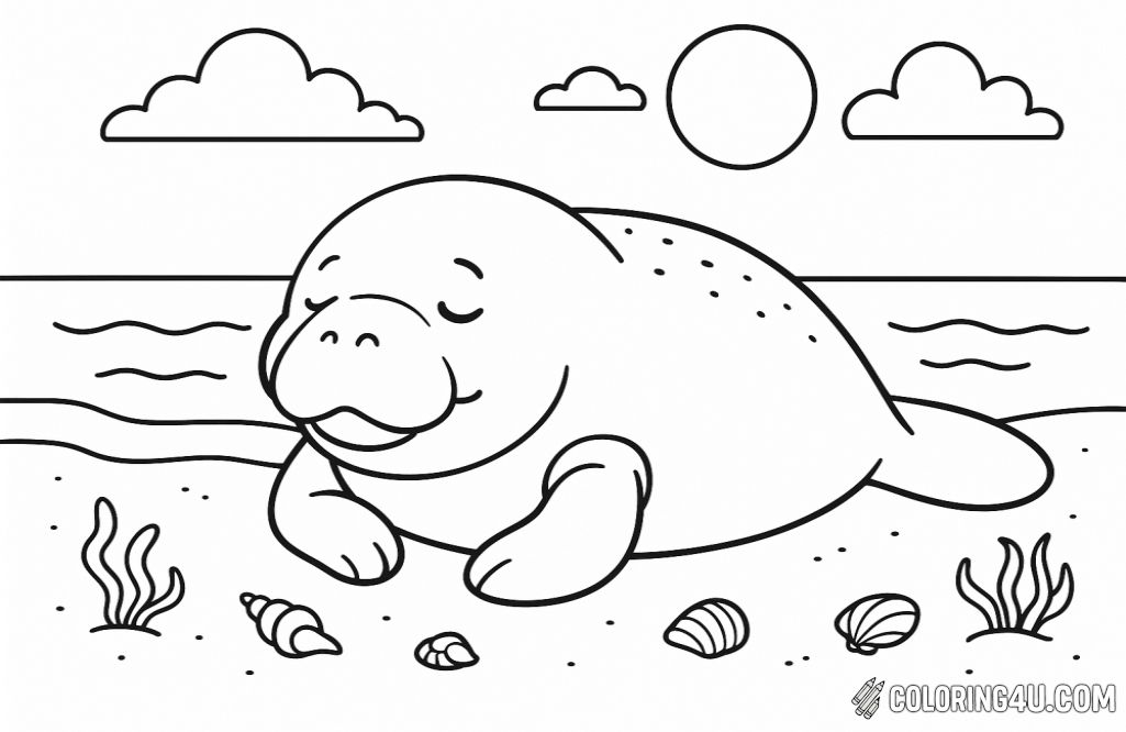 Manatee Sunbathing On Beach