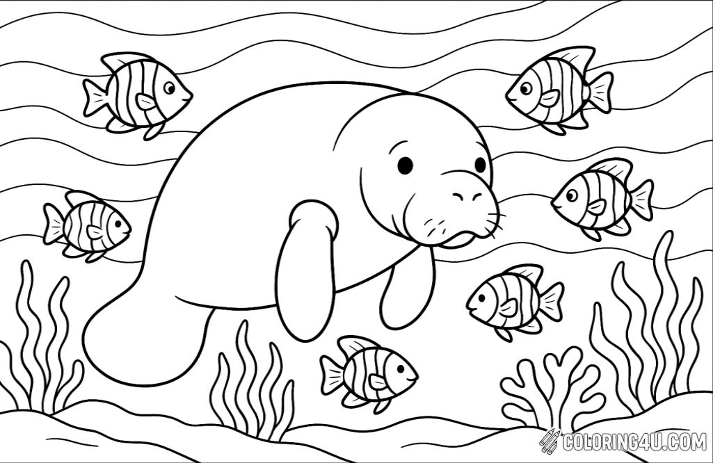 Manatee Swimming With Fish