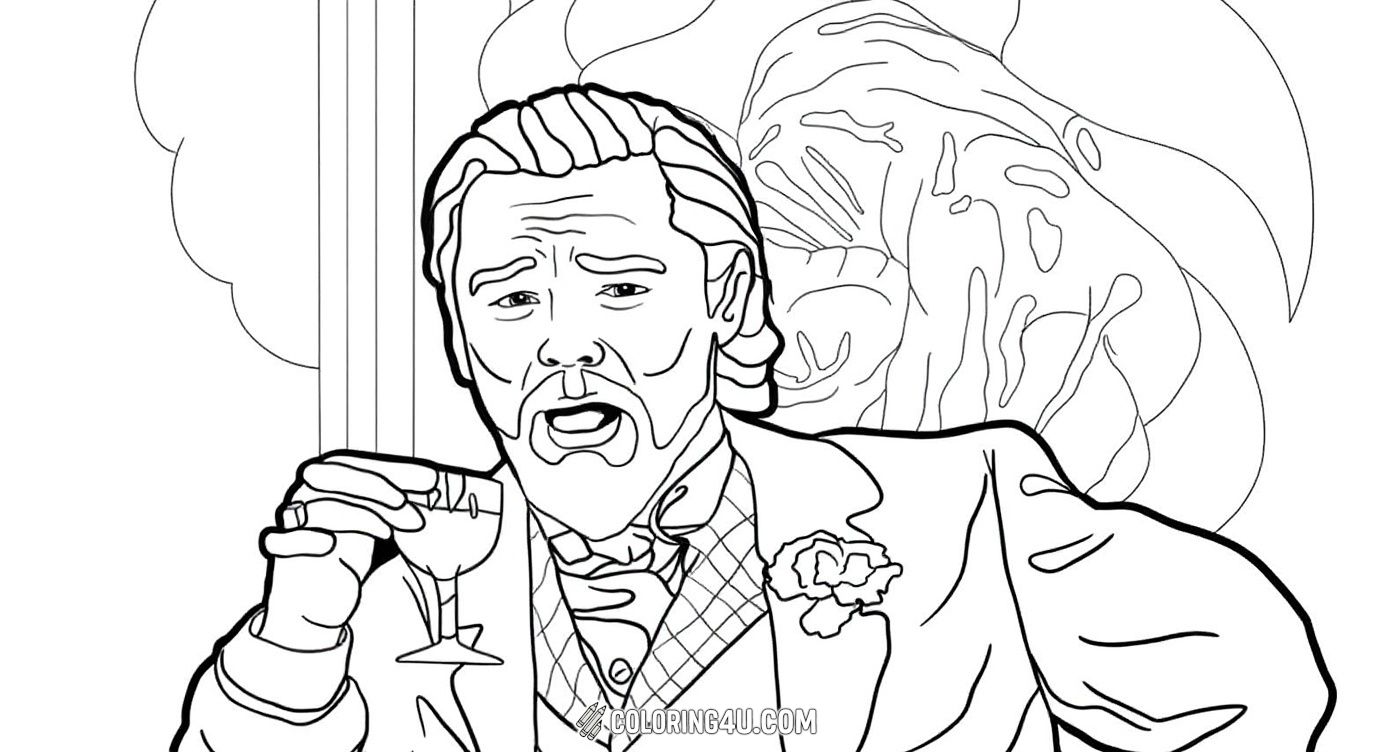 This fun coloring page features Leonardo DiCaprio in his famous 'Cheers' meme pose, holding a glass with a cheerful expression. Kids can enjoy bringing this classy and lively scene to life with their favorite colors!
