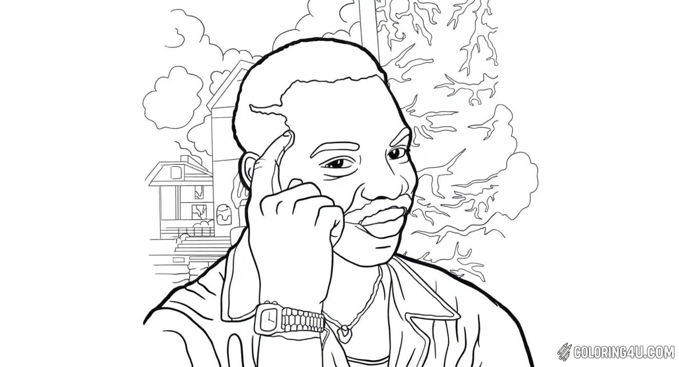 This clever coloring page shows a smiling man pointing to his temple, from a meme symbolizing smart thinking. Kids can have fun coloring the detailed background and the character’s confident expression in this iconic image.