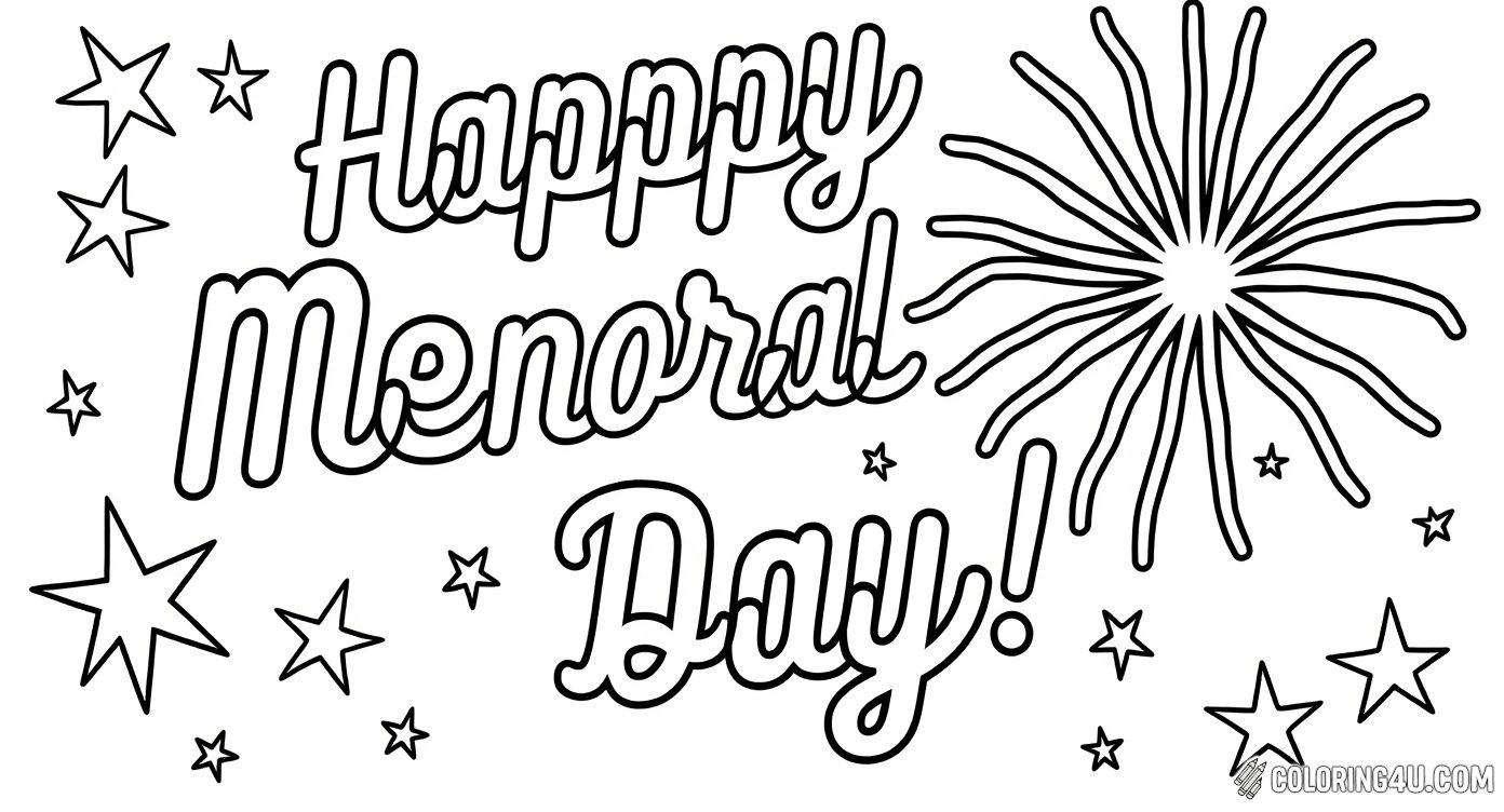Happy Memorial Day Heart Stars Fireworks