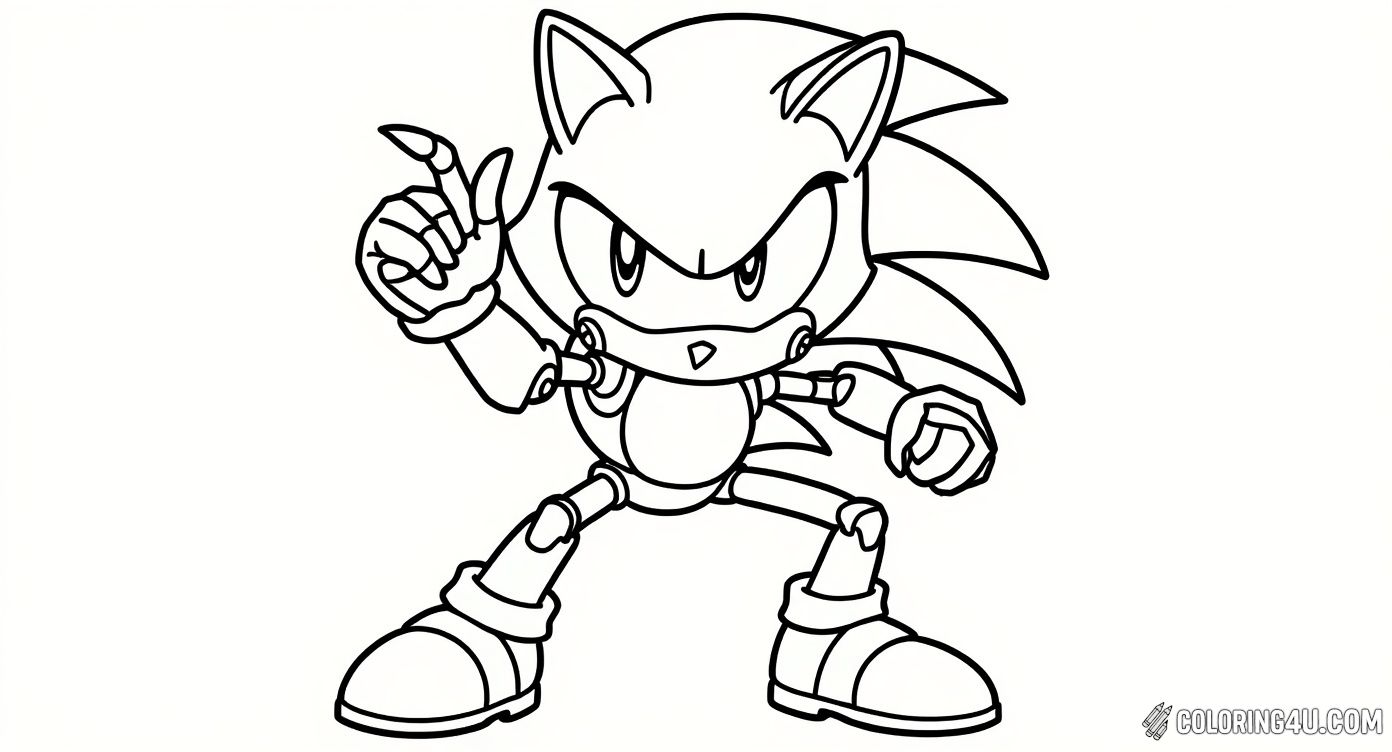 Get ready to color Metal Sonic in this action-packed scene! The robotic character from the Sonic the Hedgehog games is captured in a powerful pose, showing off his intricate mechanical details and determined expression. Kids will enjoy adding vibrant shades to make this dynamic metal hero stand out.