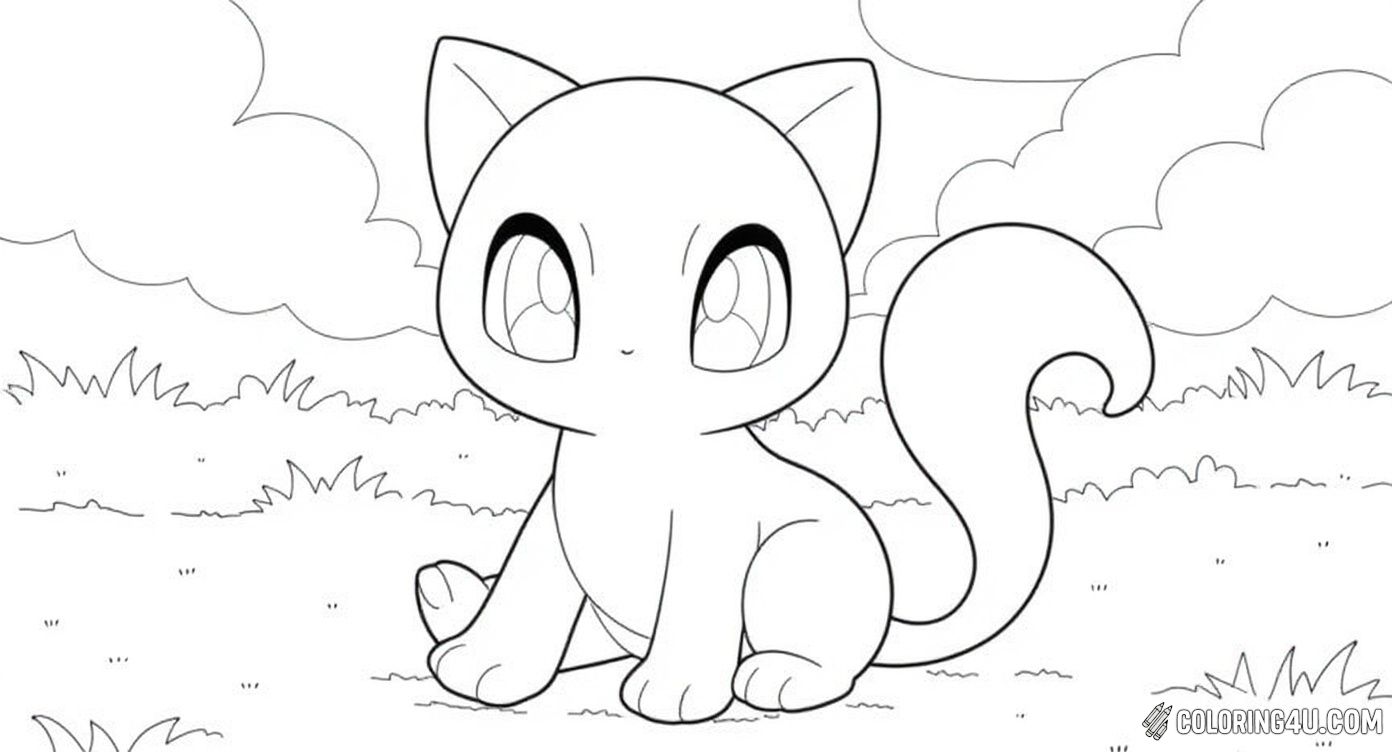 Cute Mew Sitting In Grassy Field