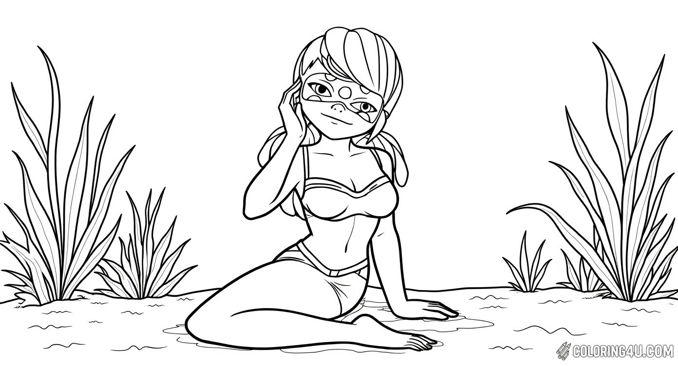 Dive into a magical underwater world with Mermaid Ladybug in this enchanting coloring page! Perfect for young artists who enjoy fantasy and adventure, this scene invites kids to add vibrant colors to Ladybug's mermaid form as she rests thoughtfully beneath the waves.