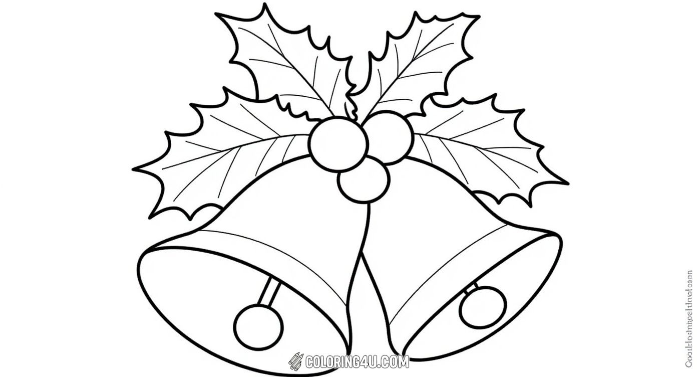 This delightful coloring page features classic Christmas bells decorated with holly leaves and mistletoe berries. Kids can enjoy bringing this festive image to life with bright colors and get into the holiday spirit.