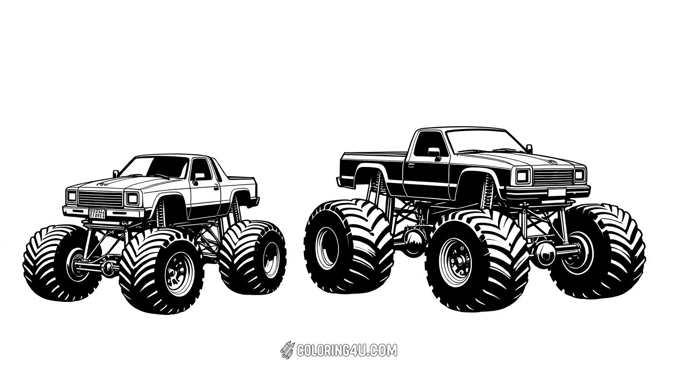 Here are two exciting monster truck coloring pages featuring Alien Invasion and Mohawk Warrior. Each truck has a unique and fierce design that kids will love coloring while imagining thrilling Monster Jam battles!