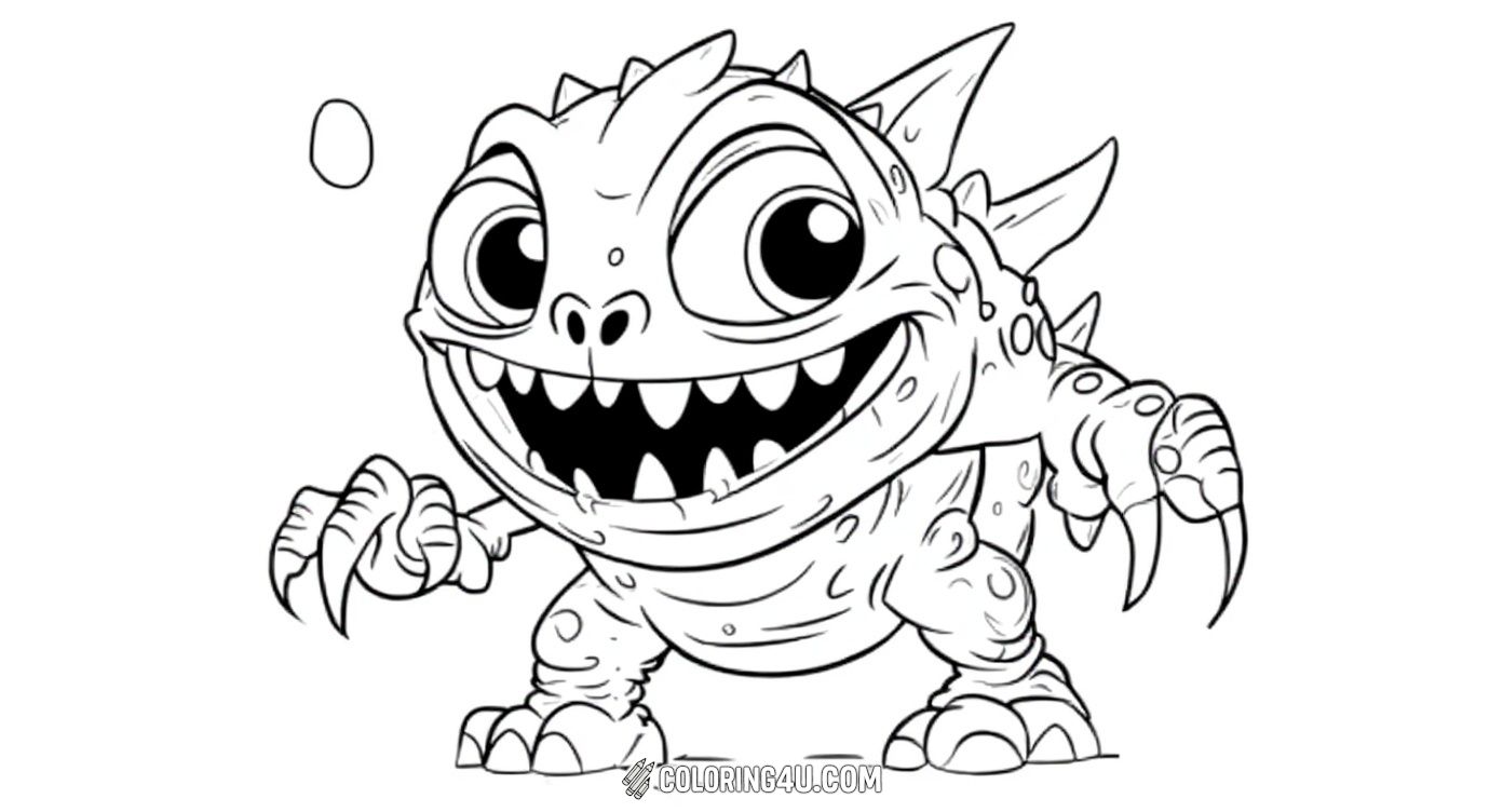 This adorable small dinosaur monster coloring page features a friendly creature with big eyes, sharp teeth, and playful claws. Perfect for kids who love prehistoric creatures with a fun twist, this page invites young artists to bring this lively little monster to life with bright colors and imaginative designs.