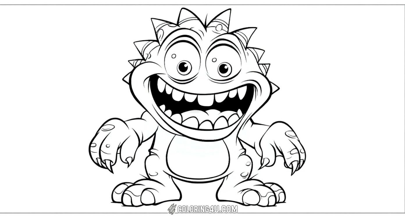 Get ready to color this cheerful spiky monster with huge eyes and a big toothy grin! With its claws and spotted body, this lively monster is sure to inspire creativity and tons of imaginative coloring fun.