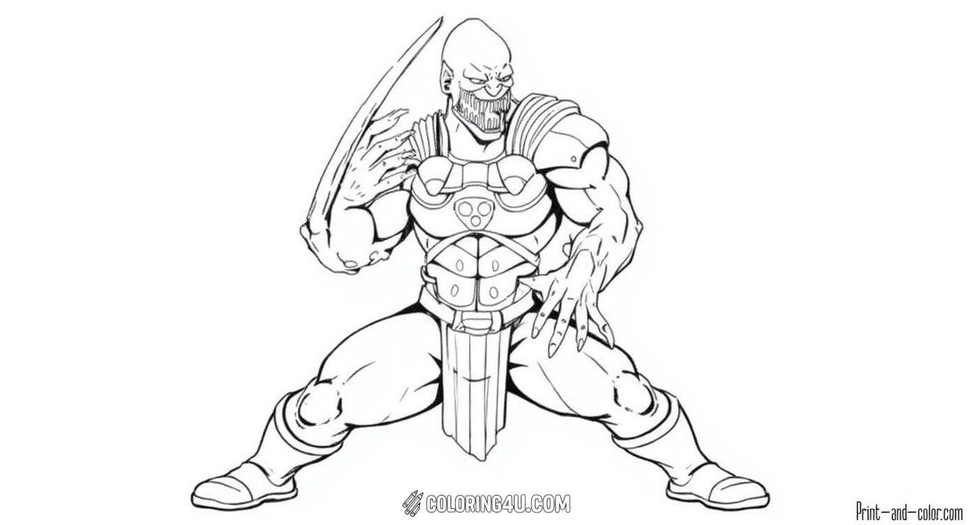Unleash your creativity on this spooky and powerful zombie warrior inspired by Mortal Kombat. With menacing blades and a fierce grin, this character challenge kids to have fun adding eerie colors and details to this thrilling fighter’s armor and muscles.