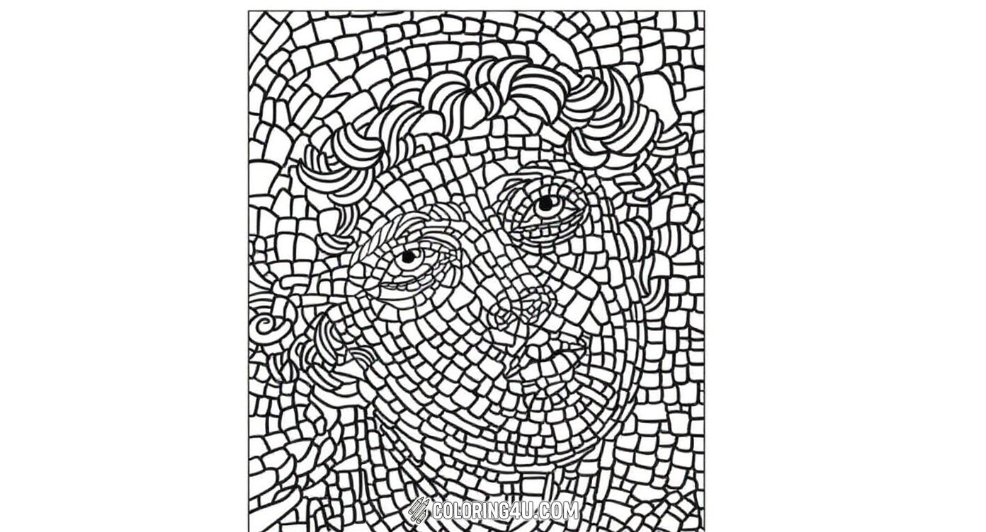 Mosaic Human Face Portrait Coloring Page