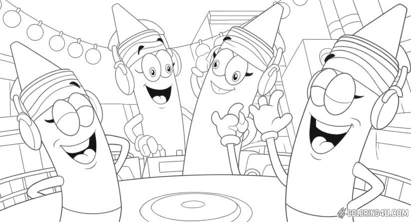 Crayons Dj Party Coloring Page