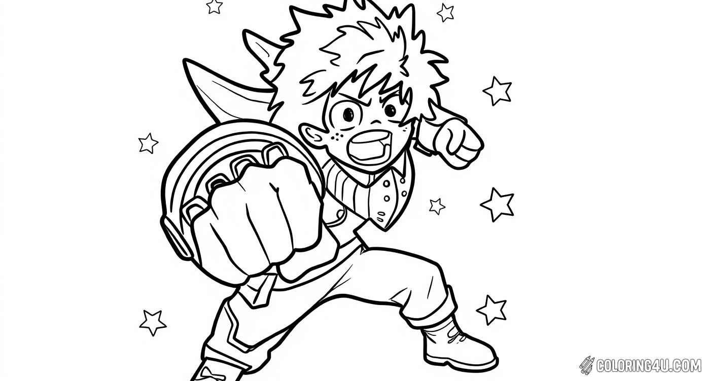 Deku Heroic Fighting Pose Coloring Page