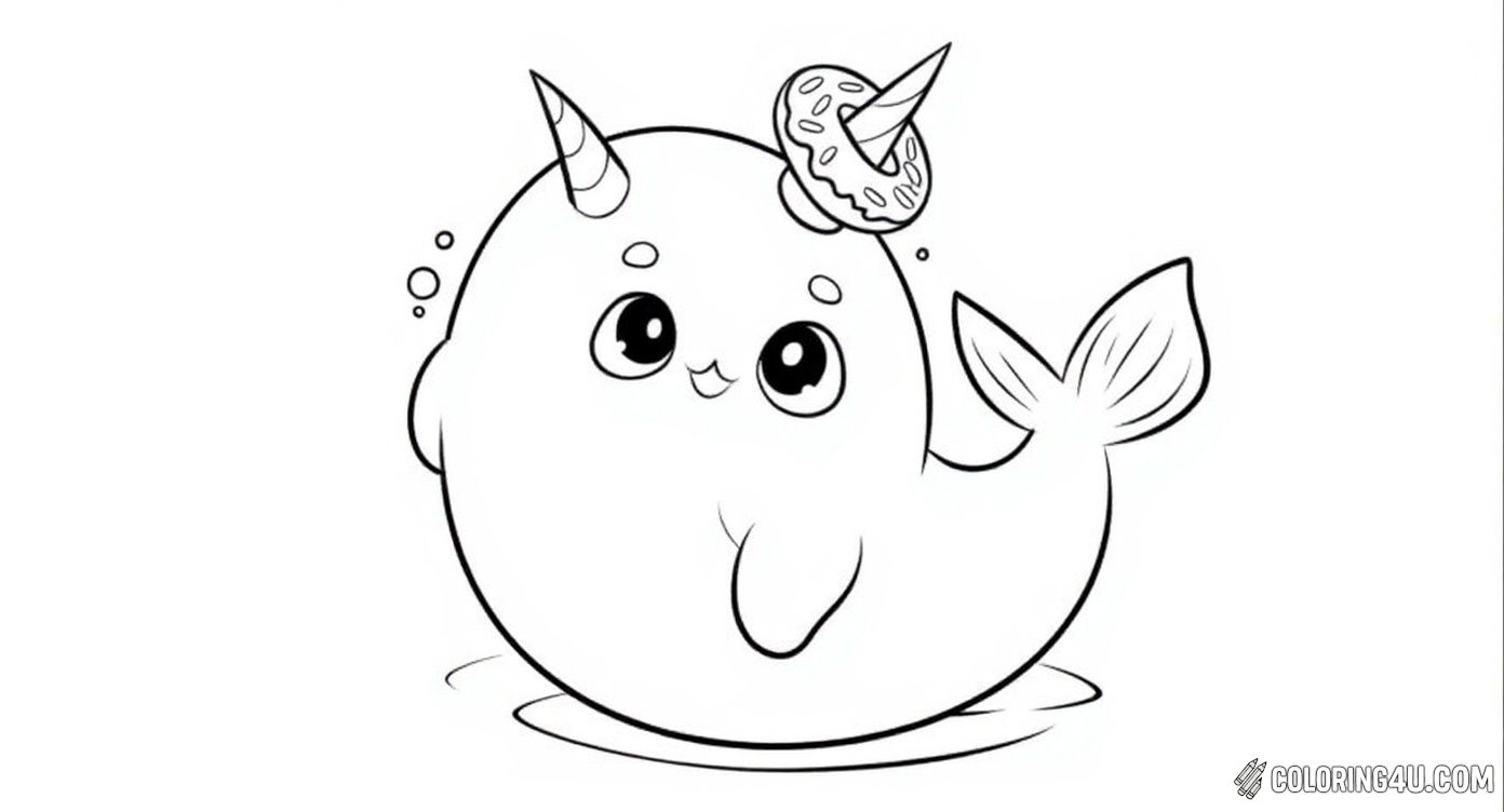 Chubby Narwhal With Donut Floatie Coloring