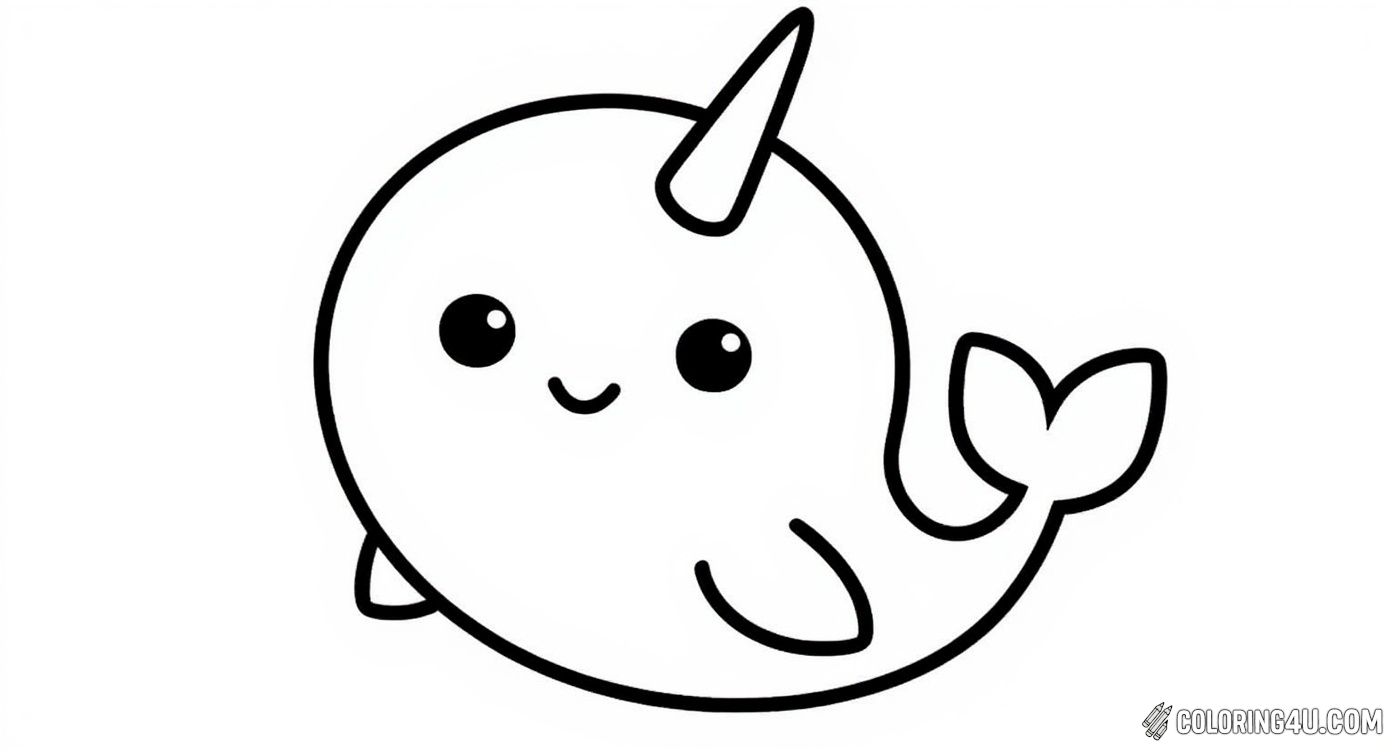 Cute Smiling Kawaii Narwhal Coloring