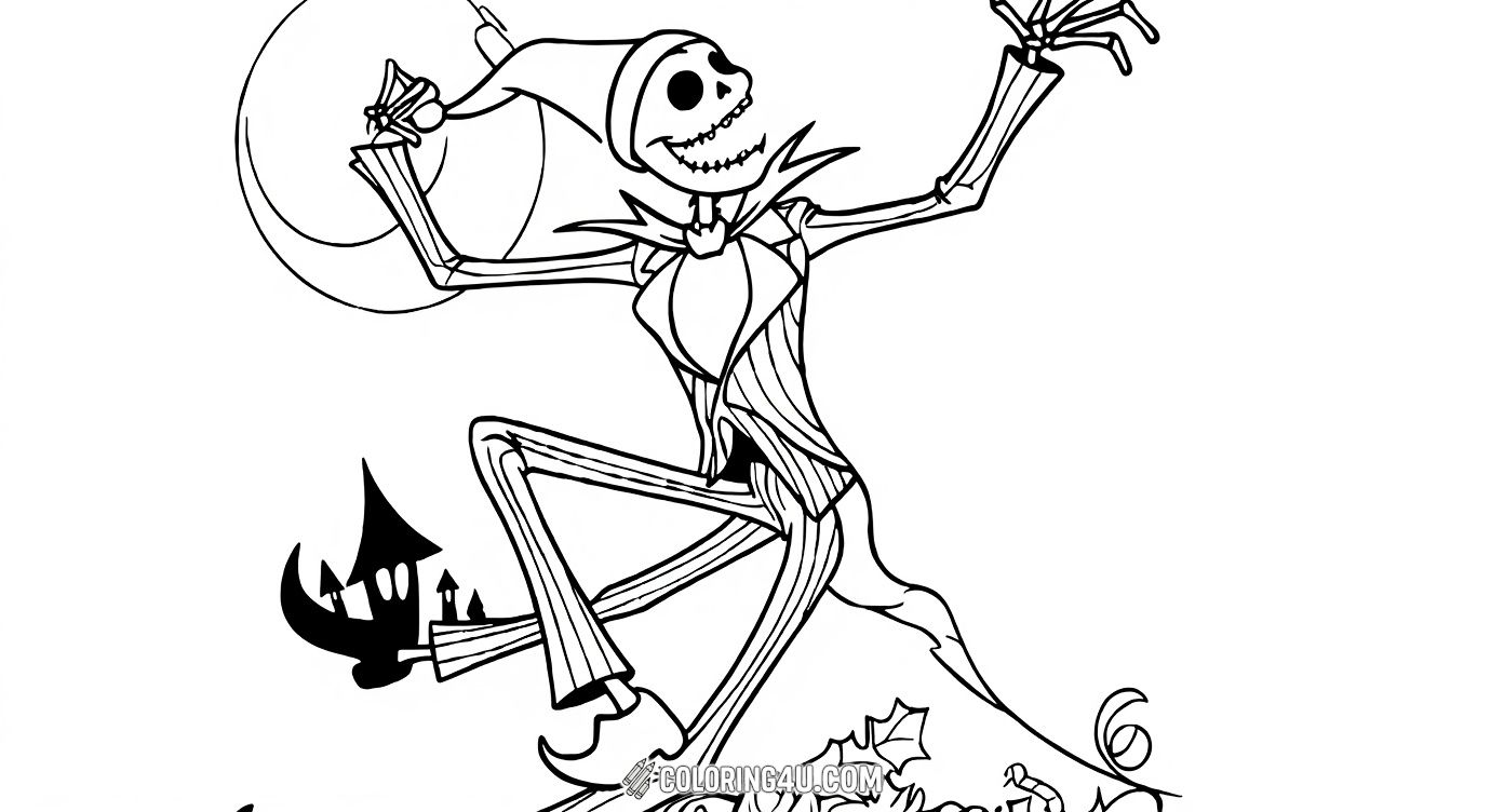 Join Jack Skellington from The Nightmare Before Christmas as he has a magical moment surrounded by cheerful pumpkins. This fun and spooky coloring page invites kids to bring the Halloween spirit to life with bright colors and creative imagination.
