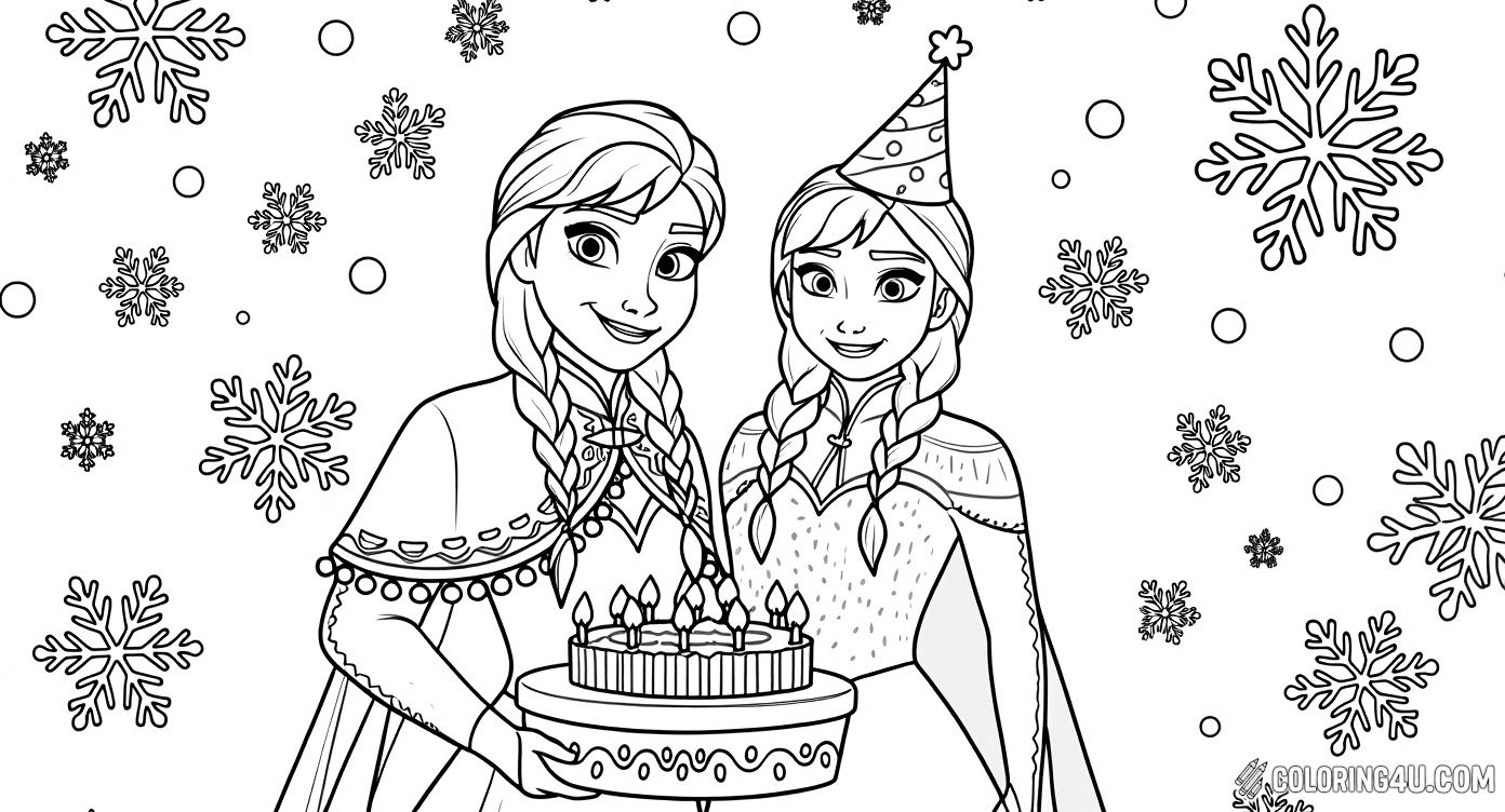 Anna And Elsa Celebrating Birthday With Cake