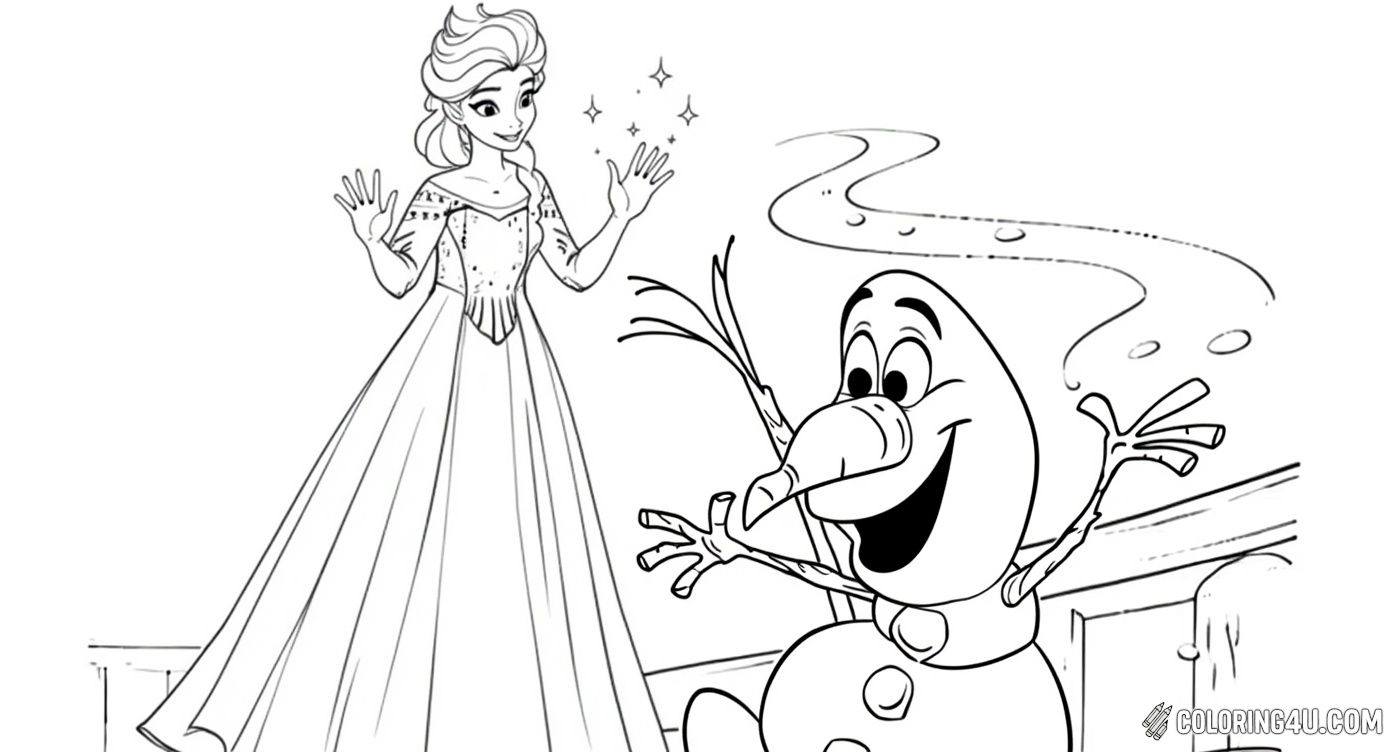 Elsa And Olaf Playing With Magic Snow