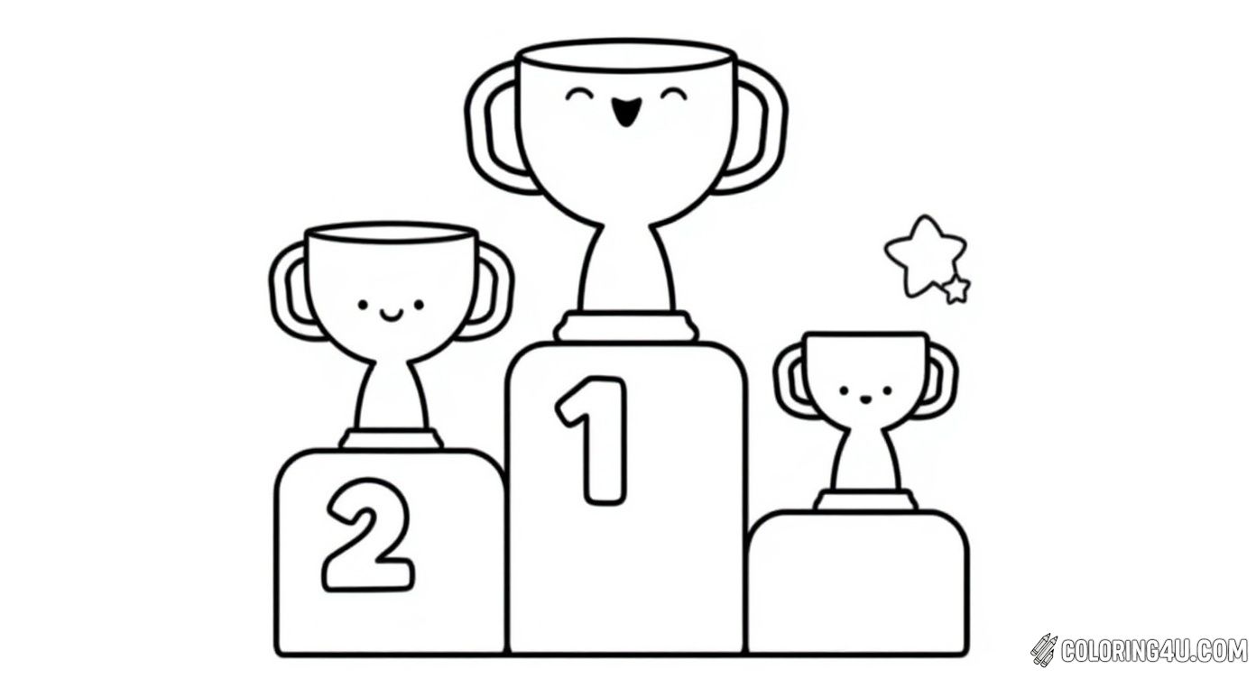 Cute Olympic Trophies Podium Coloring Page