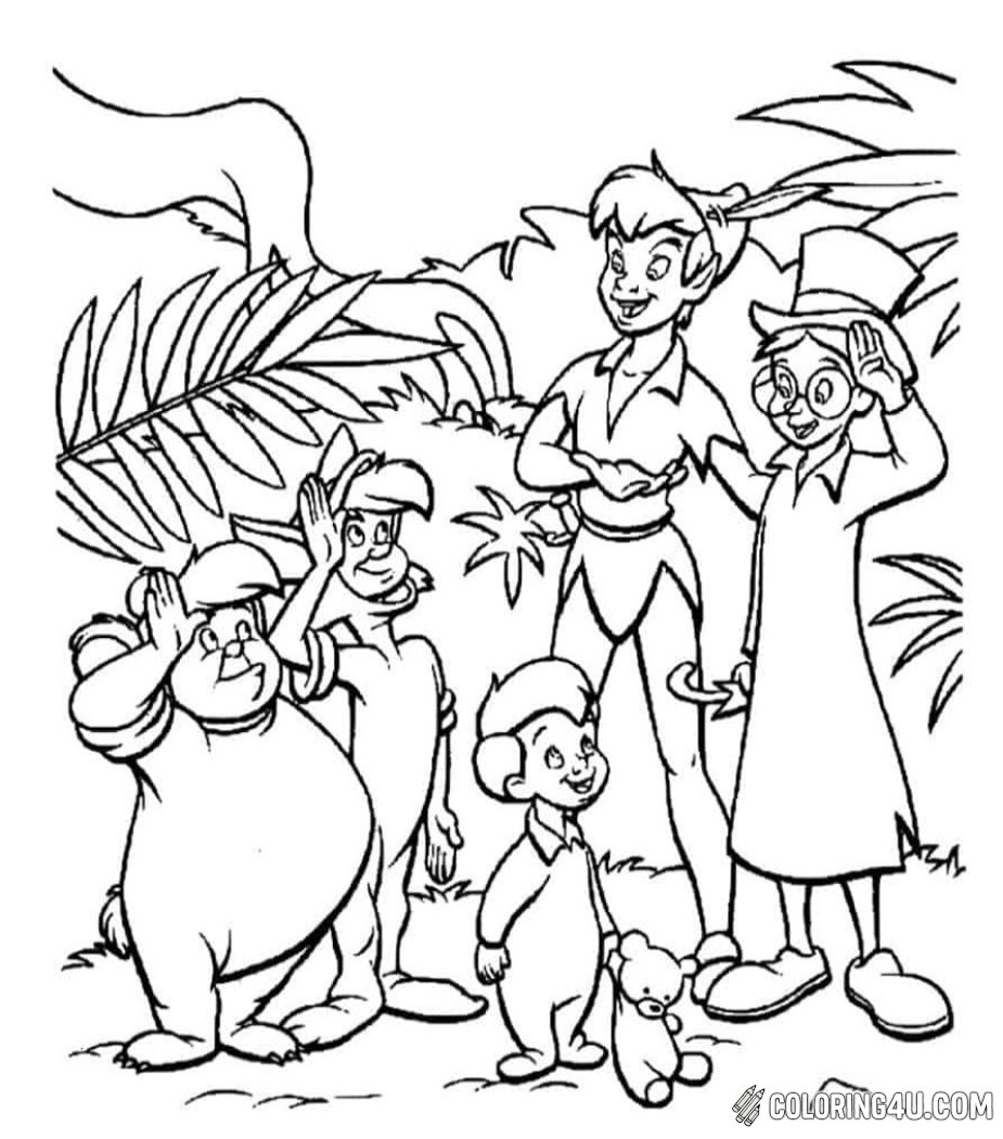 Printable coloring page of Peter Pan And The Lost Boys from the Peter Pan category.