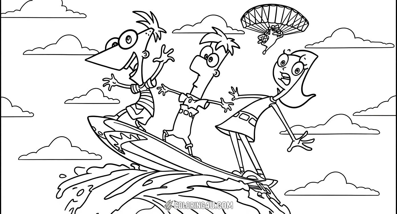 Phineas Ferb Candace Surfing Ocean Wave