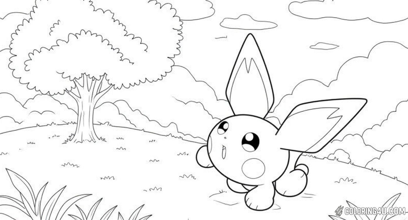 This adorable coloring page features Pichu, the playful electric-type Pokémon, climbing a tree in a lively forest full of leaves and branches. Kids will love adding vibrant colors to this charming woodland adventure as Pichu looks up with curiosity and joy.