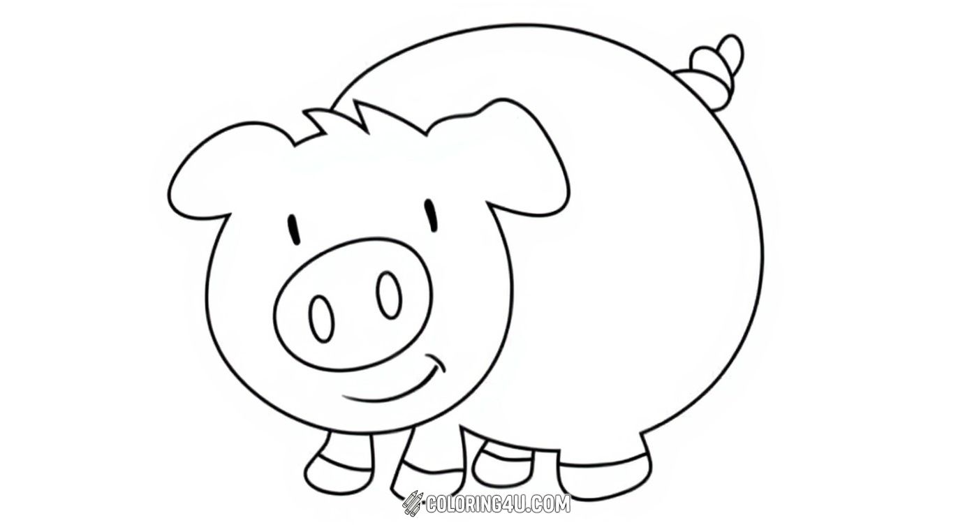 This adorable pig coloring page features a simple and charming pig with a smiling face, perfect for young kids learning about animals. Its round body and happy expression invite children to bring it to life with their favorite colors.