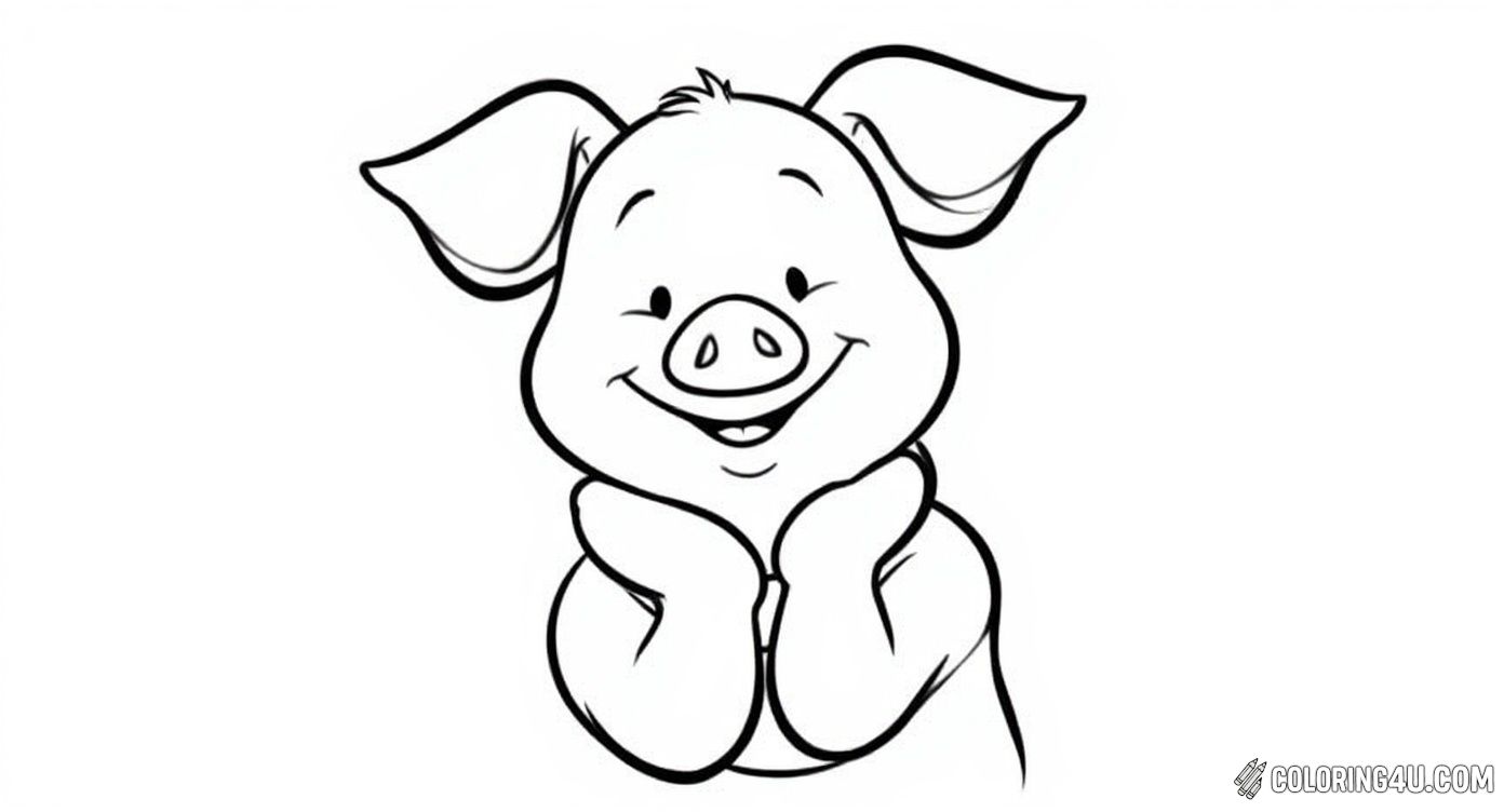 This adorable coloring page features Piglet happily resting his chin on his hands with a big smile. Kids can have fun adding bright colors to this cheerful character from the beloved Winnie the Pooh stories.