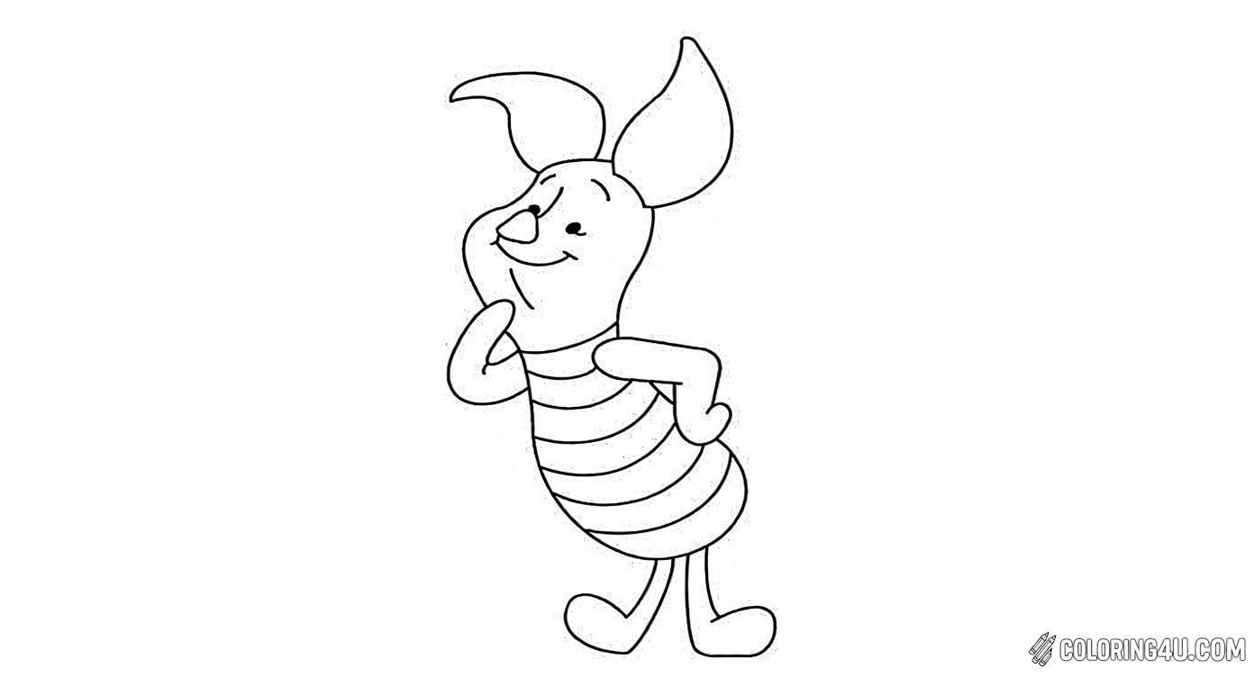 Here's a charming coloring page showing Piglet standing thoughtfully with one hand on his cheek and the other on his hip. Children will enjoy coloring this pensive pose of the lovable character known for his kind heart and gentle spirit.
