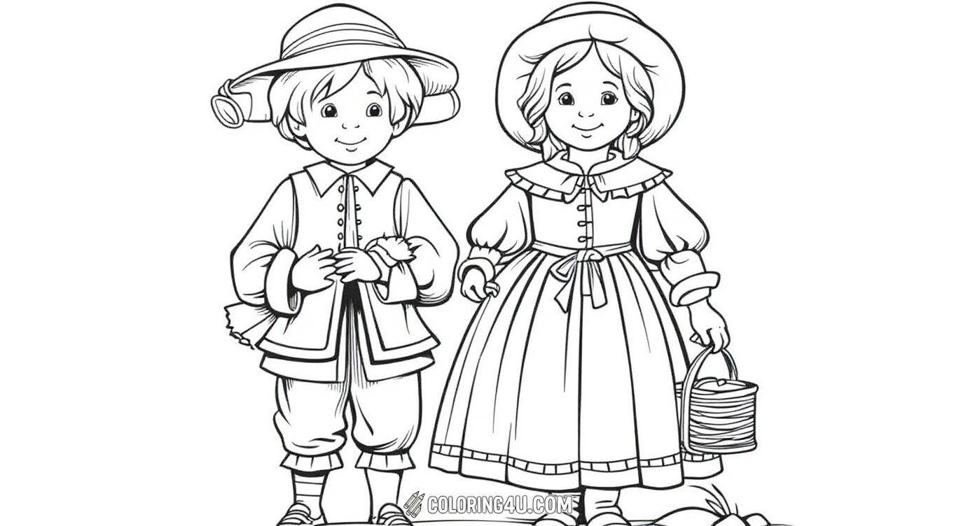 Traditional Pilgrim Boy And Girl Standing Together