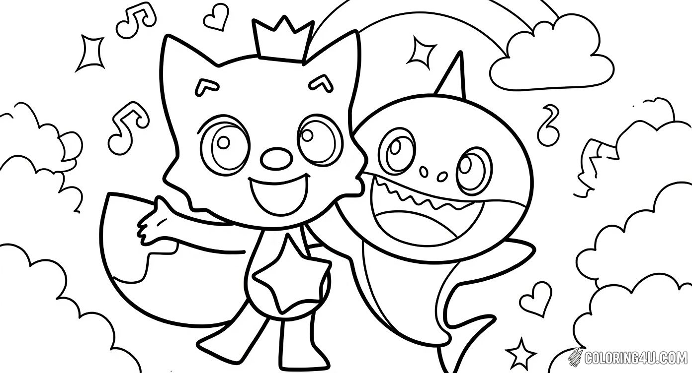 Printable coloring page of Pinkfong And Baby Shark Coloring Page from the Pinkfong category.
