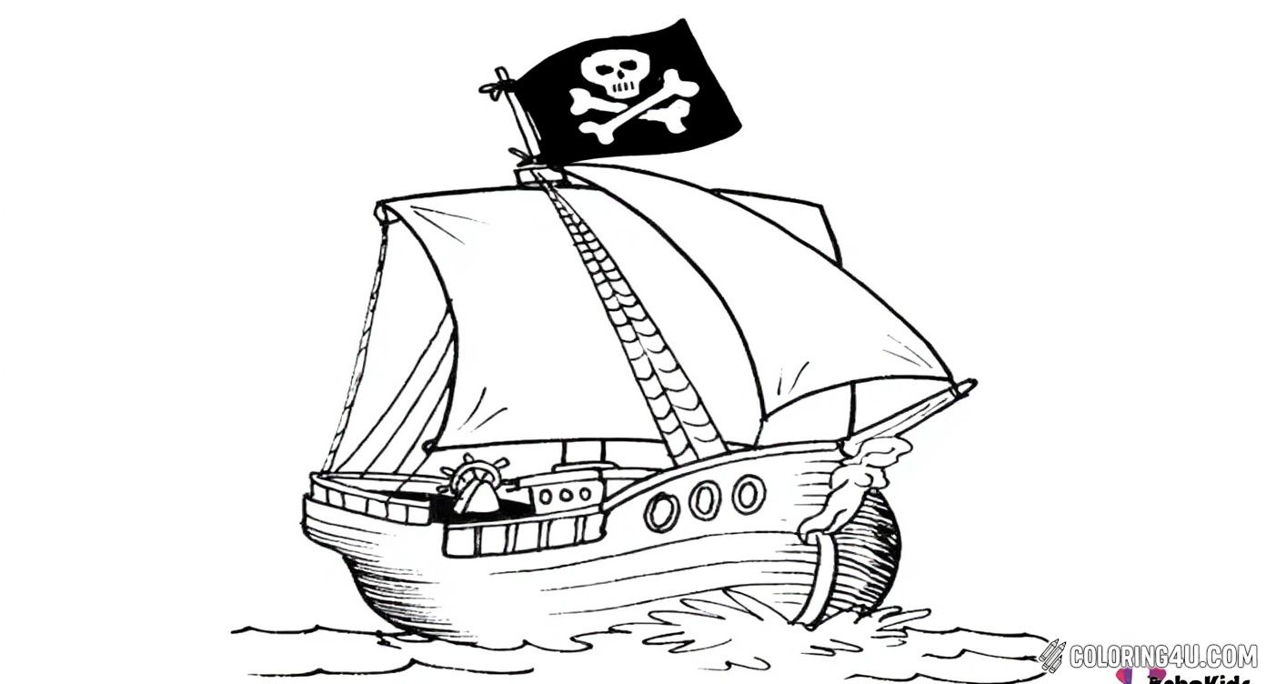 Ahoy matey! Color this playful cartoon-style pirate ship with a waving skull and crossbones flag. With its strong sails, wooden texture, and waves splashing around, this page invites kids to dive into the adventurous life of pirates and decorate the ship with bright, bold colors!