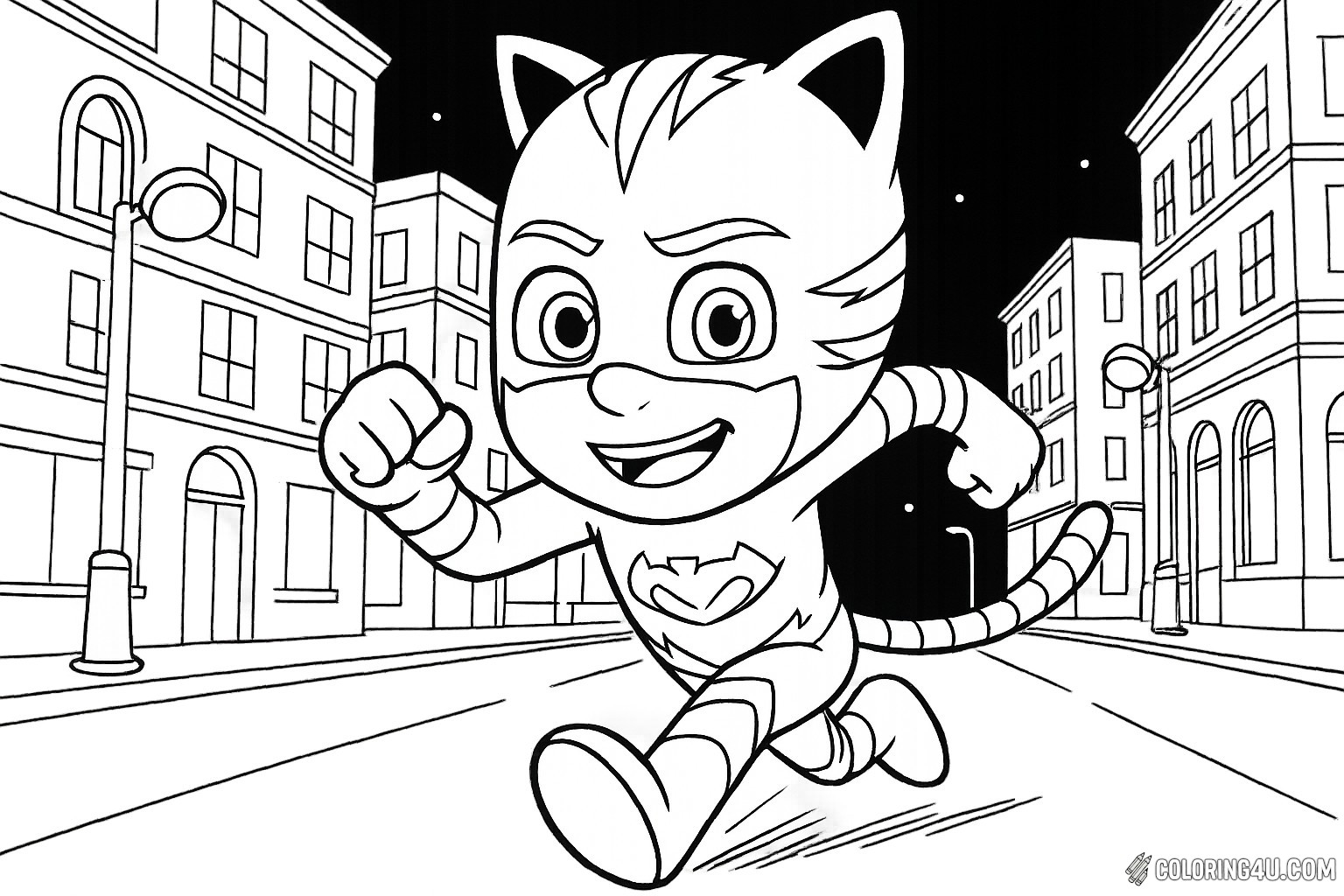 Pj Masks Catboy Running Through City Street