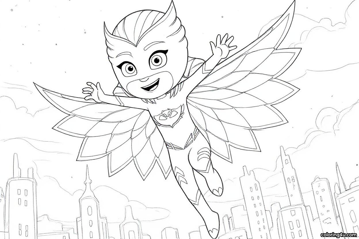 Pj Masks Owlette Hovering Over Trees